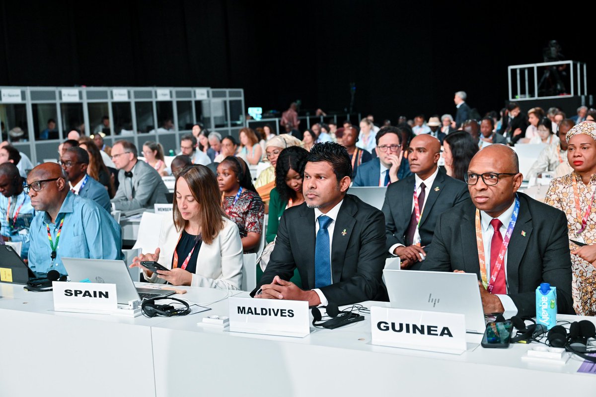 HucenSembe's tweet image. It was an honour to represent the Maldives at #FfD4 in Seville, Spain. Grateful for the opportunity to advance our key priorities: reforming the global financial architecture, addressing systemic challenges, and protecting our oceans—the lifeline of our people and economy.…