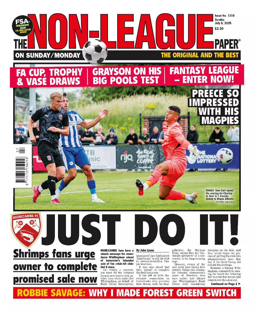 The Non-League Paper (@nonleaguepaper) on Twitter photo OUT NOW!
📝 <a href="/MorecambeFC/">Morecambe FC</a> fans urge owner to sell
👊🏻 Grayson ready for Pools challenge
🤫 <a href="/OfficialClarets/">Chelmsford City FC</a> boss quiet on Carroll
🌳 Savage has made a mistake
😢 Latest on <a href="/FarsleyCelticFC/">Farsley Celtic</a> and <a href="/Widnes_FC/">(C) Widnes Football Club</a>
❤️ Coppen tribute
Subscription details here: thenonleaguefootballpaper.com/subscriptions/ OUT NOW!
📝 <a href="/MorecambeFC/">Morecambe FC</a> fans urge owner to sell
👊🏻 Grayson ready for Pools challenge
🤫 <a href="/OfficialClarets/">Chelmsford City FC</a> boss quiet on Carroll
🌳 Savage has made a mistake
😢 Latest on <a href="/FarsleyCelticFC/">Farsley Celtic</a> and <a href="/Widnes_FC/">(C) Widnes Football Club</a>
❤️ Coppen tribute
Subscription details here: thenonleaguefootballpaper.com/subscriptions/