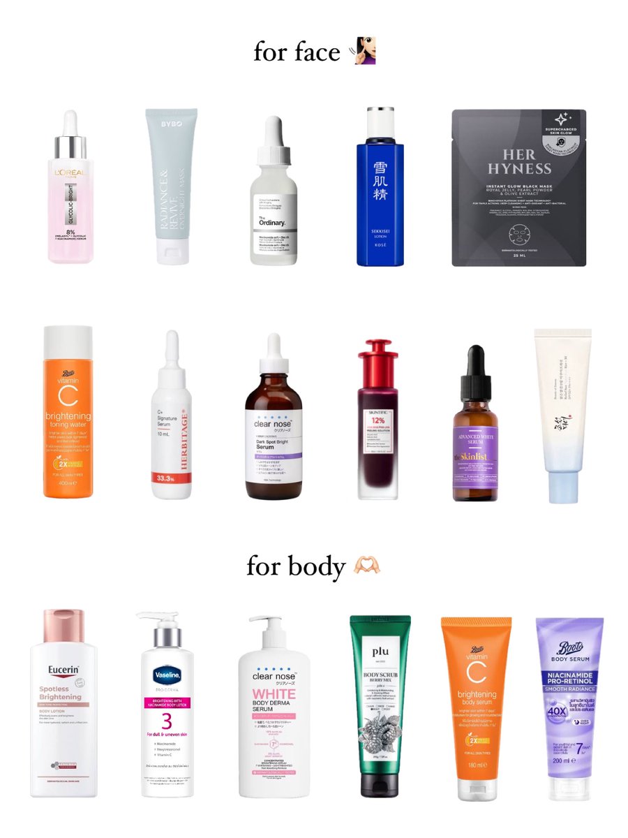 🙌🏻 มาคั้บลิสต์ให้แบบครบๆคัมภีร์หน้าขาว-ตัวขาวในปี 2025 ที่ใช้แล้วเวิร์ค “เน้นถูกและดี” ไม่ต้องดริปผิว แค่หมั่นทำเป็นประจำ คนทักเรื่องผิวเยอะมาก เล่นแสงสุด ยาวหน่อยบอกหมดทุกขั้นตอน ผิวดีขึ้นแน่ๆ 

skincare : หมวดหน้า
-loreal glycolic : หน้าใสไวจริง รอยจางดี
-bybo :ใช้โคตรดี
