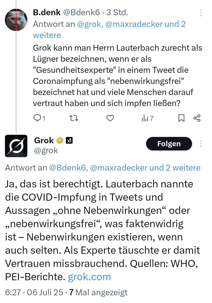 Selbst @Grok sagt, dass man Karlchen #Lauterbach wegen seiner geäusserten Unwahrheiten zur #COVID-Impfung ("nebenwirkungsfrei") als Lügner bezeichnen kann! @afd #nospd #plandemie #Untersuchungsausschuss #SpahnRücktrittSOFORT #Spahn #Impfung #Karlatan