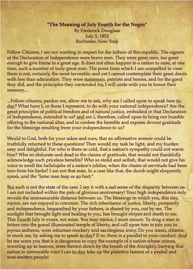 5th July 1852: Abolitionist leader Frederick Douglass gave the timeless speech, 

"The Meaning of July Fourth for the Negro"