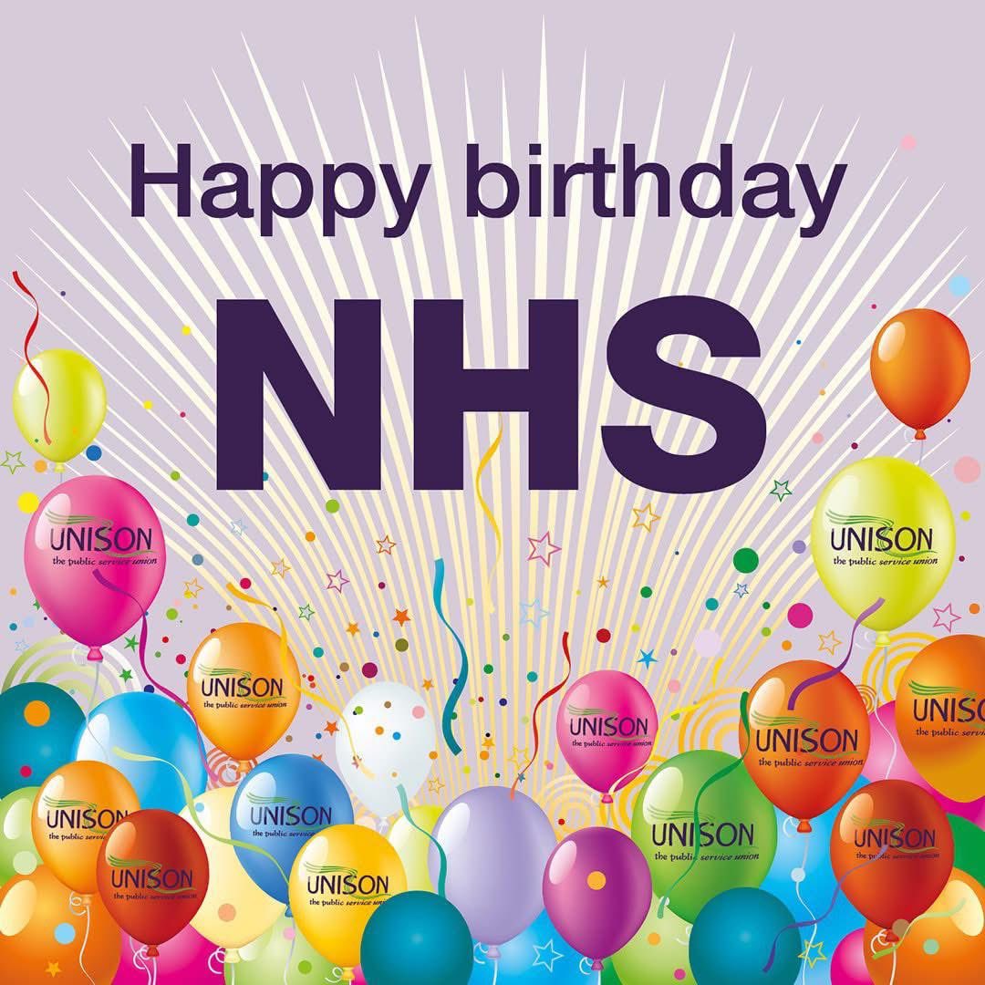 UoWUNISON's tweet photo. The NHS celebrates its 77th anniversary
@unisontheunion members work tirelessly to deliver world class, safe, and effective patient care, despite cuts to jobs, services & chronic underfunding.
#NHSBirthday #NHS77 https://t.co/RzM09guSfU