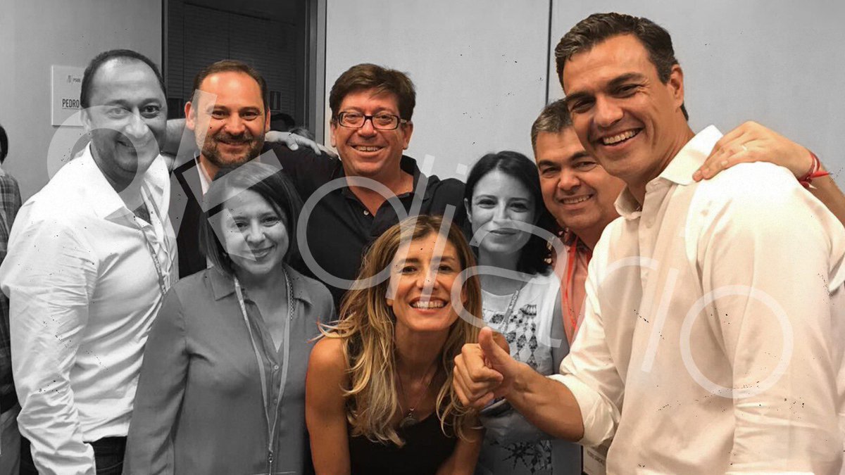 1. El putero mayor del PSOE. 

2. El acosador de mujeres en La Moncloa. 

3. El corrupto que sustituyó al otro corrupto cuando fue descubierto. 

4. La ‘catedrática’ sin estudios que medró por ser “la mujer de”. 

5. El capitán de la banda. 

Se ríen de ti.