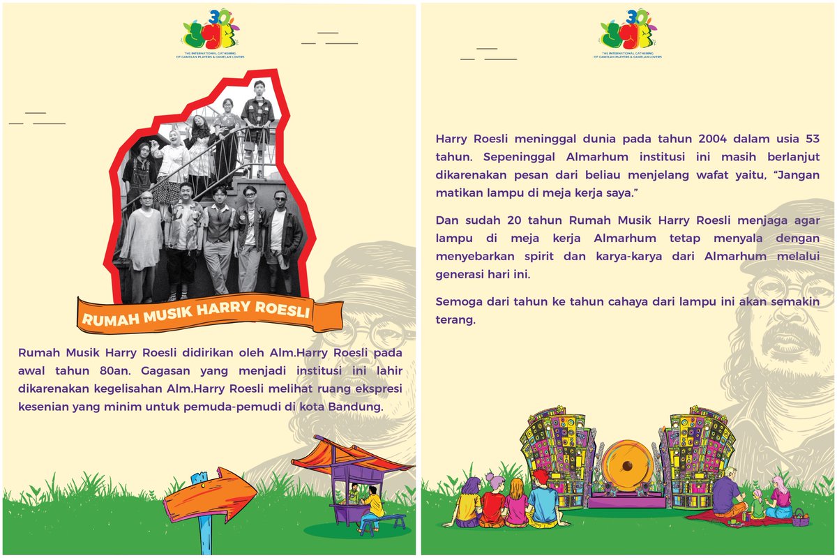 Maestro berikutnya dari tanah Parahiyangan, Harry Roesli bersama Rumah Musik Harry Roesli yang akan mementaskan karya-karya juga warisan dari mendiang.

“Jangan matikan lampu di meja kerja saya”, merupakan pesan terakhir mendiang sebelum berpulang.
Mari menjadi saksi.