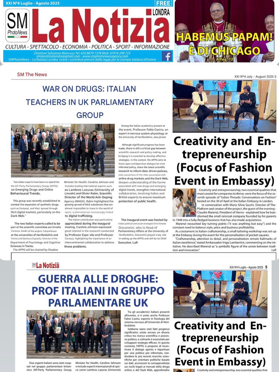 #WarOnDrugs:
I was truly honoured to be featured in this article (rudimentarily translated by me using Google Translate; please note that “teachers” should have been translated as “professors”) by the only Italian newspaper still printed and distributed in the UK.
We are already