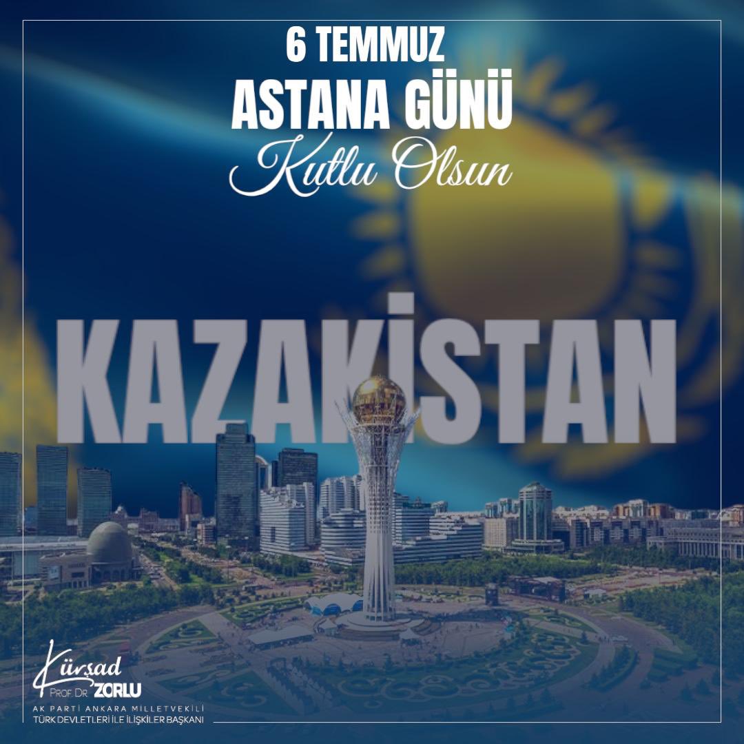 🇰🇿 6 Temmuz Astana Günü👏

Modern mimarisi, stratejik konumu ve kültürel zenginliğiyle 
Kazakistan’ın başkenti Astana’nın kuruluş yıl dönümünü kutluyorum.

Bağımsızlığın ve kalkınmanın simgesi olan Astana’ya nice başarılı yıllar diliyorum.

Qazaqstan Respublikasını quttıqtaymız!