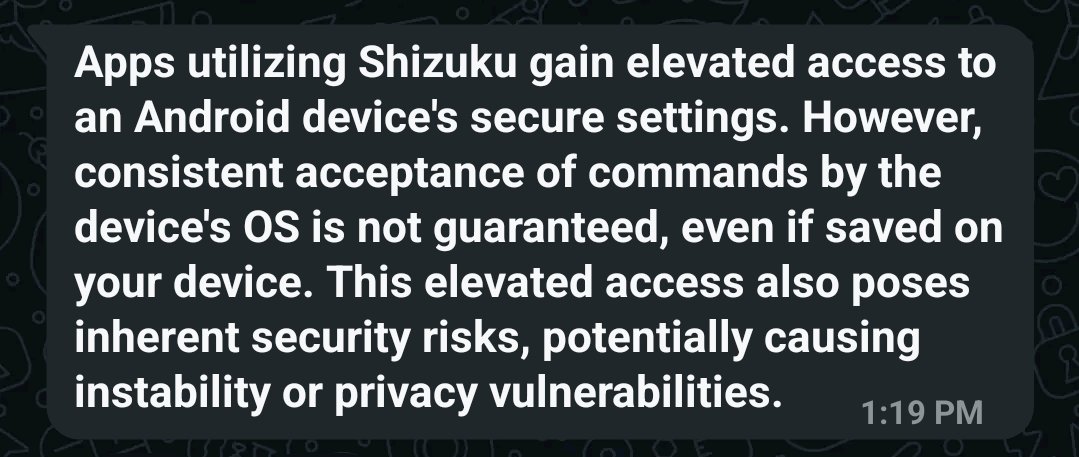 Error888Unknown's tweet image. Security Concerns with Shizuku App Access.

#CyberSecurity #PrivacyProtection   #android