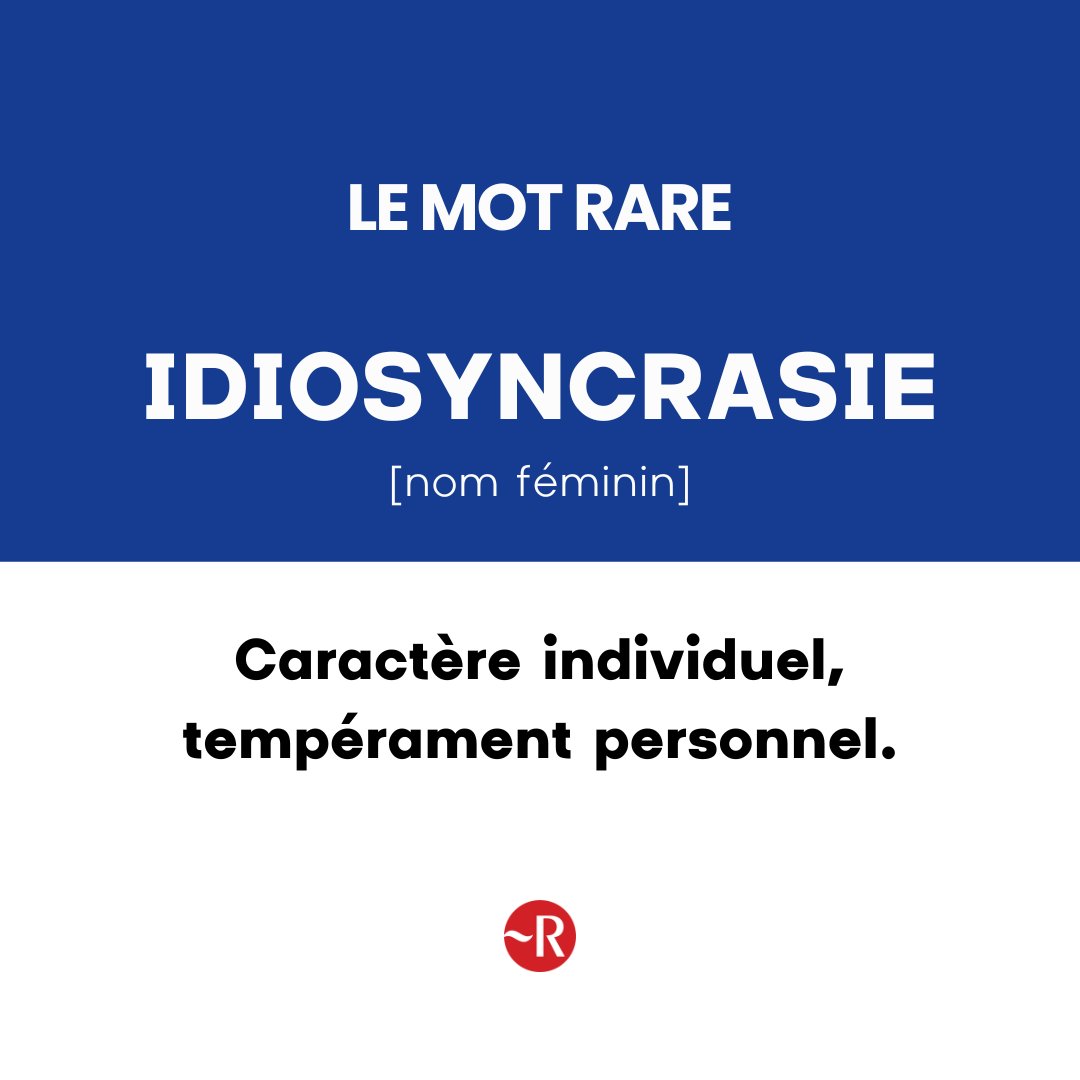 LeRobert_com's tweet image. ✨ Idiosyncrasie ✨
Définition : Caractère individuel, tempérament personnel.
Ajoutez-le à votre vocabulaire et impressionnez vos amis avec ce nouveau mot !