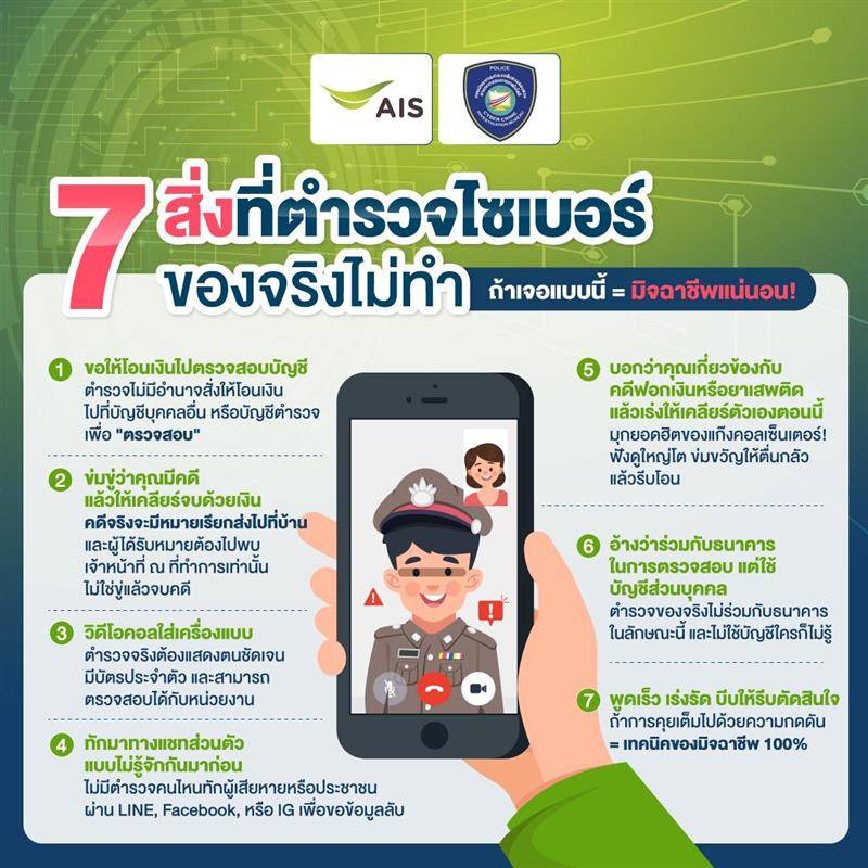 เตือนภัย! ถ้ามีใครอ้างว่าเป็น "ตำรวจไซเบอร์" แล้วทำแบบนี้ = มิจฉาชีพแน่นอน
🚫 ขอให้โอนเงิน 
🚫 ข่มขู่ให้กลัว 
🚫 วิดีโอคอลใส่เครื่องแบบไม่ครบ
🚫 ทักแชทมาสอบสวนผ่าน LINE / FB / IG
ตำรวจไซเบอร์ตัวจริงไม่ทำแบบนี้! อย่าหลงเชื่อ อย่าโอน อย่าแชร์ข้อมูลส่วนตัว