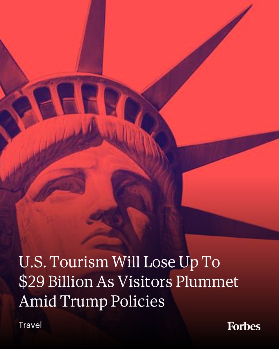 Forbes's tweet image. While tourism is booming across the rest of the world, the U.S. is a notable loser this year as tens of millions of international visitors are choosing to travel elsewhere—costing the economy up to $29 billion. trib.al/ZmFoF0D (Photo: Getty Images)