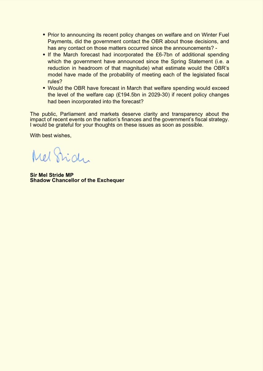 I've written to the <a href="/OBR_UK/">Office for Budget Responsibility</a> seeking urgent clarity on the multi-billion pound hole created by Labour’s unfunded spending commitments. When governments lose control of the finances and transparency is sidelined, confidence in our economy is put at risk.

Parliament and the public