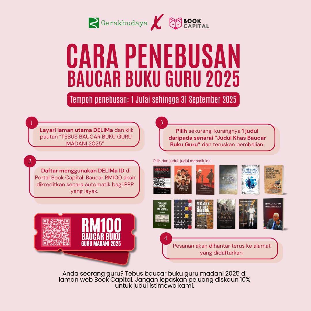 BAUCAR BUKU GURU 2025 |

Anda seorang guru? Tebus Baucar Buku Guru Madani 2025 di laman web Book Capital. Jangan lepaskan peluang dapatkan 10% diskaun untuk judul istimewa Gerakbudaya!

Beli di sini:
mall.bookcapital.com.my/seller/190-GB-…
