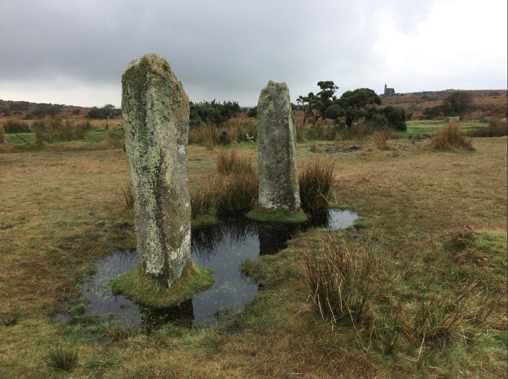 On Bodmin Moor, the two Pipers stand a little way apart from the Hurlers, their feet in water, keeping themselves to themselves. #StandingStoneSunday