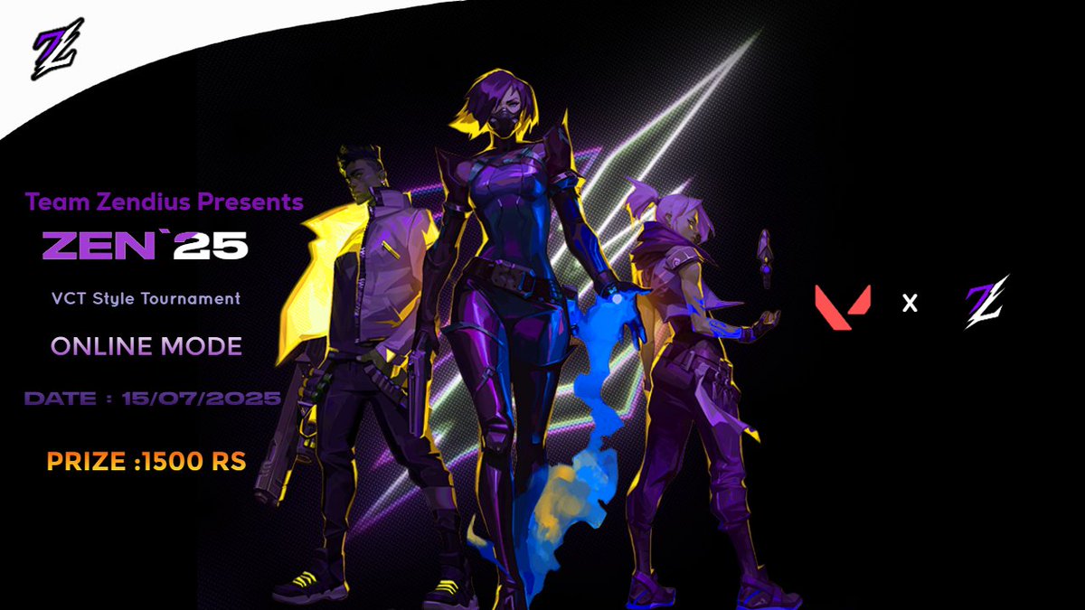Zendius_'s tweet image. 🎯 TEAM ZENDIUS presents ZEN'25 🎮
🔥 Free Valorant tourney
🏆 Win ₹1500 + Discord role + IG/X shoutout!
✅ Register:
1️⃣ Follow IG : instagram.com/_zendius/
2️⃣ Join Discord: discord.gg/TEqCAEFx
3️⃣ Fill form:
docs.google.com/forms/d/e/1FAI…
#ZEN25 #ValorantIndia #eSports