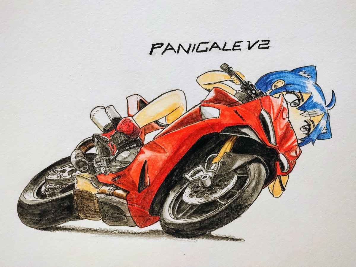 Nizakana051's tweet image. 今日もここでフルバンクだﾆｬ
#バイクイラスト
#パニガーレV2