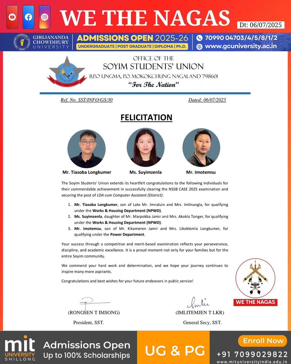 WeTheNagas's tweet photo. Soyim Students' Union (SST) Felicitates.
.
.
.
Follow @wethenagas &amp; share News around you:
👉 WhatsApp: +919862025537
👉 E-Mail: wethenagas06@gmail.com
👉 DM, Hashtag or tag @wethenagas #Soyim #SoyimStudentsUnion https://t.co/Mdadqzu6rC
