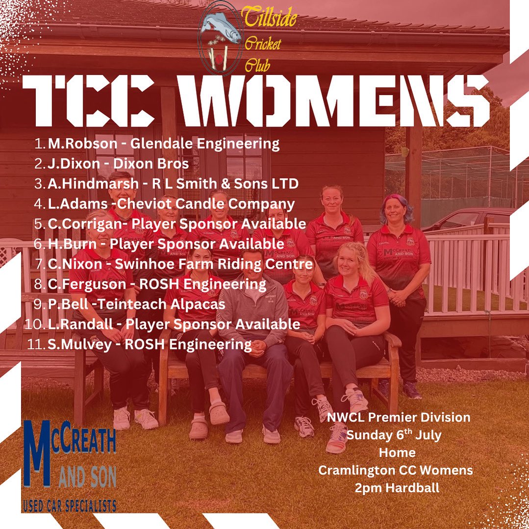 TCC women host @cramlingtoncc at the Etal Oval today. All spectators welcome