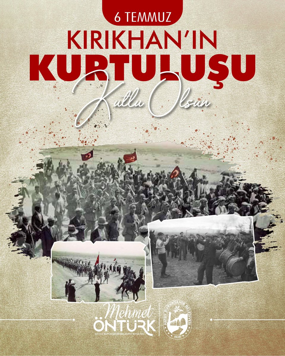 Şanlı Türk ordumuzun 87 yıl önce bugün ebediyen çıkmamak üzere girdiği Kırıkhan'ımızın düşman işgalinden kurtuluşu kutlu olsun.

Bu topraklarda özgürce nefes almamızı sağlayan tüm kahramanlarımızı rahmet ve minnetle anıyorum. 🇹🇷