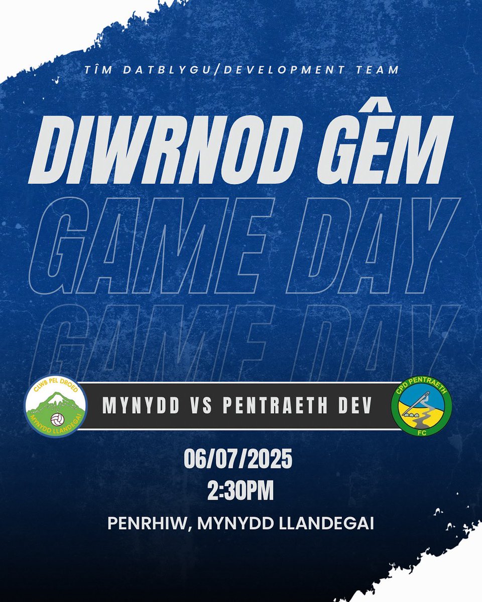 ⚽️DIWRNOD GÊM/MATCH DAY⚽️

Gêm cyfeillgar cyntaf i’r Tîm Datblygu heddiw/First pre-season game today for our Development team

CPD Mynydd Llandegai FC vs CPD Pentraeth FC Development

⏰ 2:30pm

📍 Penrhiw, Mynydd Llandegai

💵 £2

💙💙💙💙💙💙