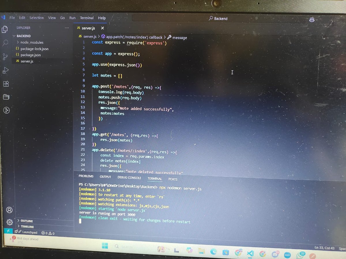 asyncAyush's tweet image. 🚀 Just built my first Notes App with Node.js!
📝 Add, store & view notes – all from the backend.
Learning one API at a time 💻 @ankurdotio
#NodeJS #BackendDev #100DaysOfCode #BuildInPublic
Want the code? DM me! 👇