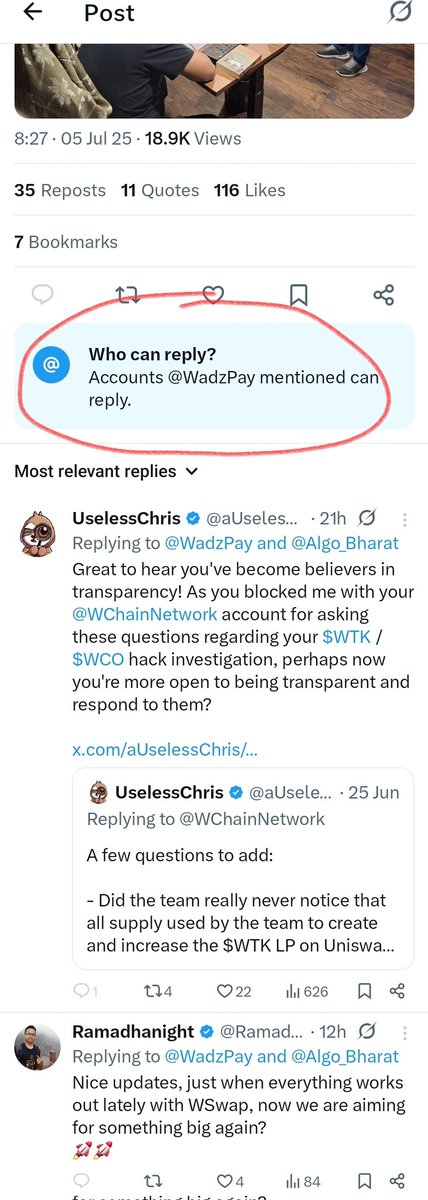 Fast forward 24 hours and the $WCO team changed their mind about transparency once again.

As we usually see with exposed projects and their advocates, if you can't answer the difficult questions - just block, ban and restrict the discussion.