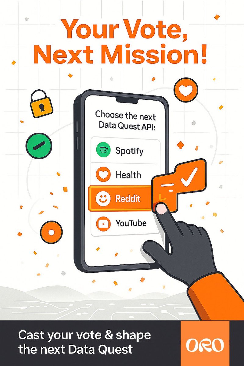 ryanliu82's tweet photo. Your Vote, Next Mission!
Spotify, Apple Health, Reddit, or YouTube—what API should fuel our next Data Quest? We’ve got an X poll live! Cast your vote above &amp; shape our roadmap. Let’s see what wins! 🎯

#DataPower #JoinORO

#getoro_xyz @getoro_xyz https://t.co/pOOTOKH3re