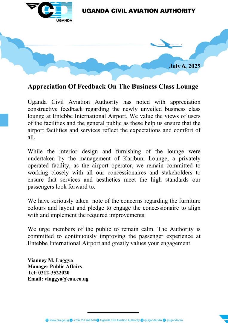 Simon Kaggwa Njala (@simonkaggwanjal) on Twitter photo I want to applaud <a href="/UgandaCAA/">Uganda CAA</a> for being a responsive brand. This isn’t a common trait among MDAs. That makes <a href="/vluggya/">Vianney Mpungu Luggya</a> <a href="/inakasiita1/">Irene Nakasiita (MCIPR)</a> and <a href="/assempebwa/">Allan Ssempebwa Kyobe, Chart. PR</a> quite exceptional. I want to applaud <a href="/UgandaCAA/">Uganda CAA</a> for being a responsive brand. This isn’t a common trait among MDAs. That makes <a href="/vluggya/">Vianney Mpungu Luggya</a> <a href="/inakasiita1/">Irene Nakasiita (MCIPR)</a> and <a href="/assempebwa/">Allan Ssempebwa Kyobe, Chart. PR</a> quite exceptional.