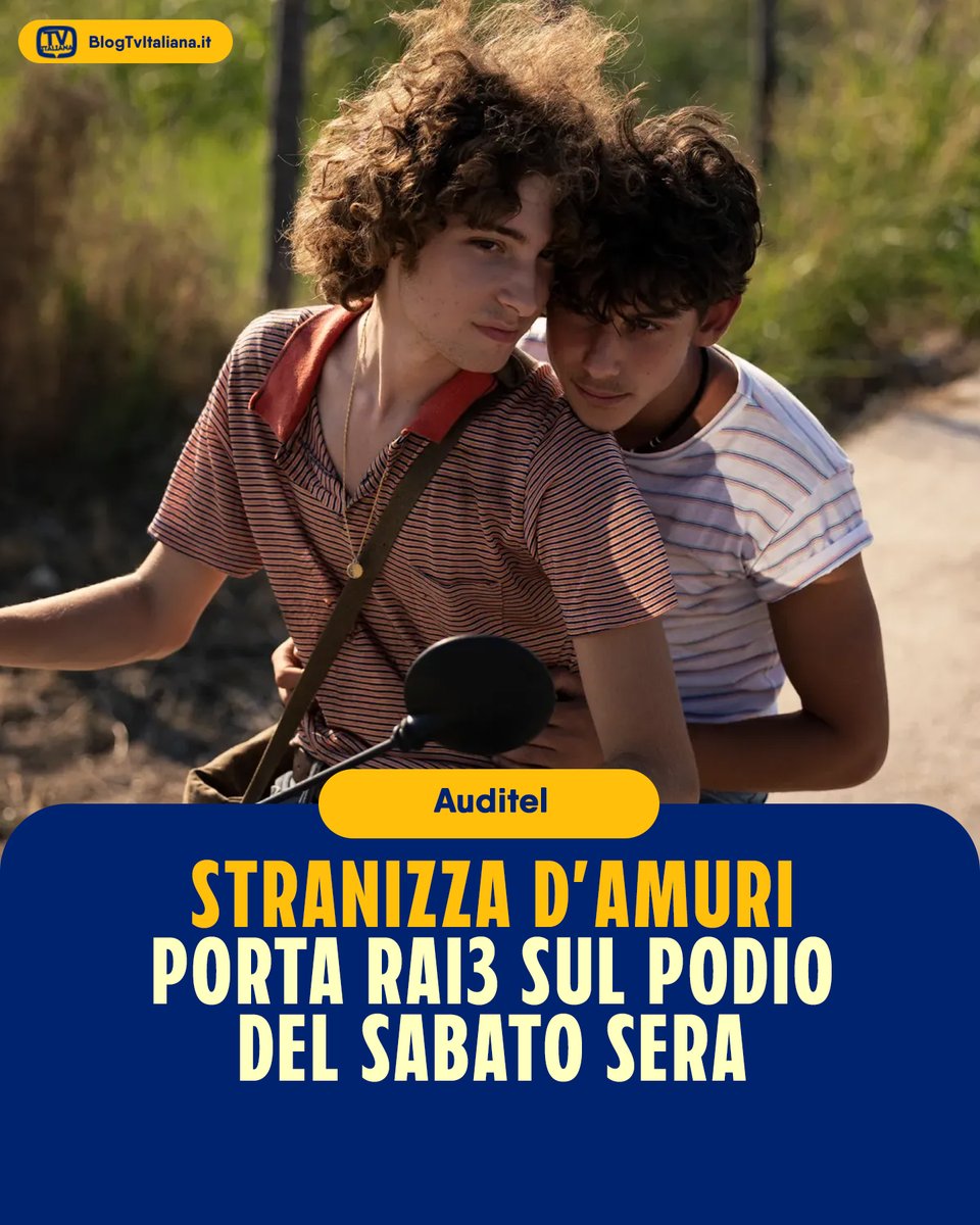 TV_Italiana's tweet photo. 🏳️🌈 Poco pubblicizzata e contro ogni ragionevole aspettativa, la messa in onda al sabato sera di #StranizzaDAmuri fa il pieno d'#AscoltiTv.
📈 Il film ha portato #Rai3 sul podio con il 6.2% di share e 707mila spettatori, facendo meglio di #Rai2, #Rete4 e #Italia1. Complimenti! https://t.co/VFiq3KvW56