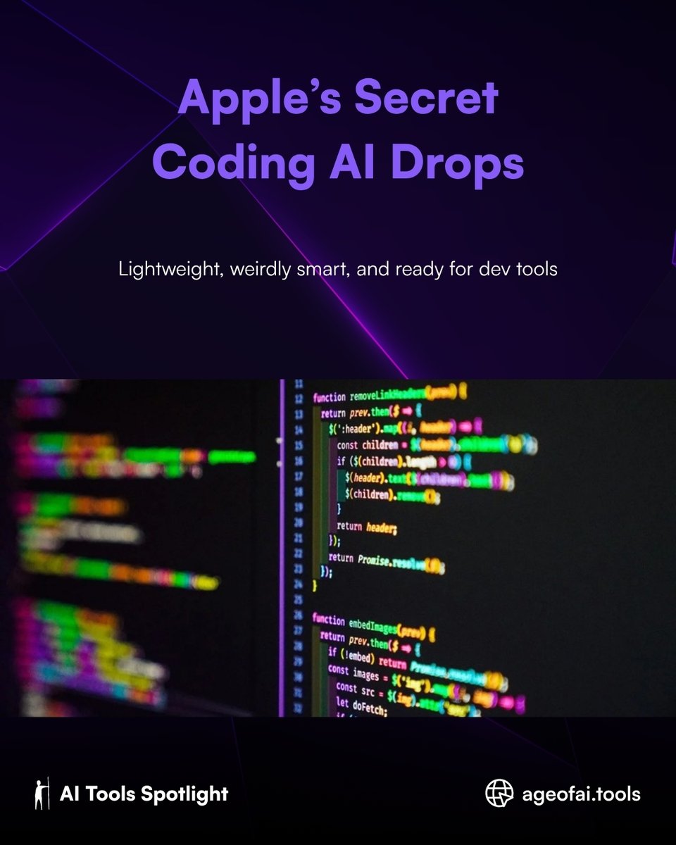 ageofaitools's tweet image. 🍏💻 Apple just launched a new coding language model — lightweight, local, “weirdly interesting.” Think privacy-first code suggestions & inline help for devs on Apple Silicon. Copilot killer in disguise? #AppleAI #CodingAI
