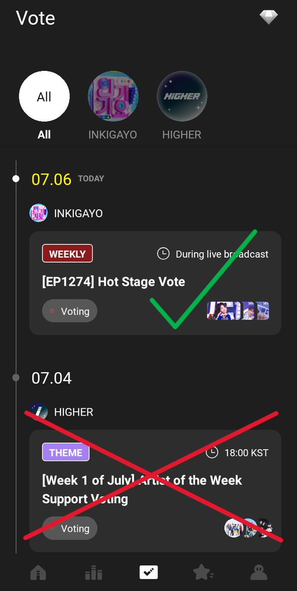 [⚠️] Inkigayo Hot Stage Voting

Monstiez, please make sure you're voting for HOT STAGE, not Artist of the Week Support Voting! 20k rubies have already been wasted there 😭

We have 5 days to vote, let’s keep collecting, stay consistent, and give it our all

Let’s win this one