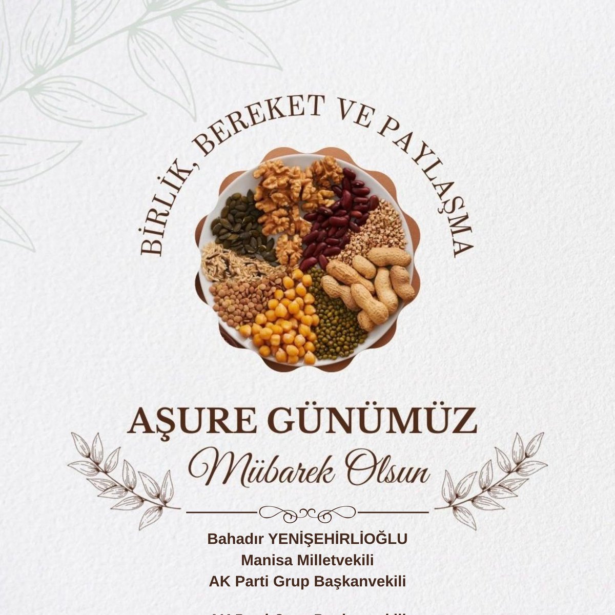 Paylaşmanın, dayanışmanın, birlik ve beraberliğin simgesi olan Aşure Günü’müz mübarek olsun.

Rabb’im hanelerimize huzur, bolluk ve bereket versin.

#AşureGünü