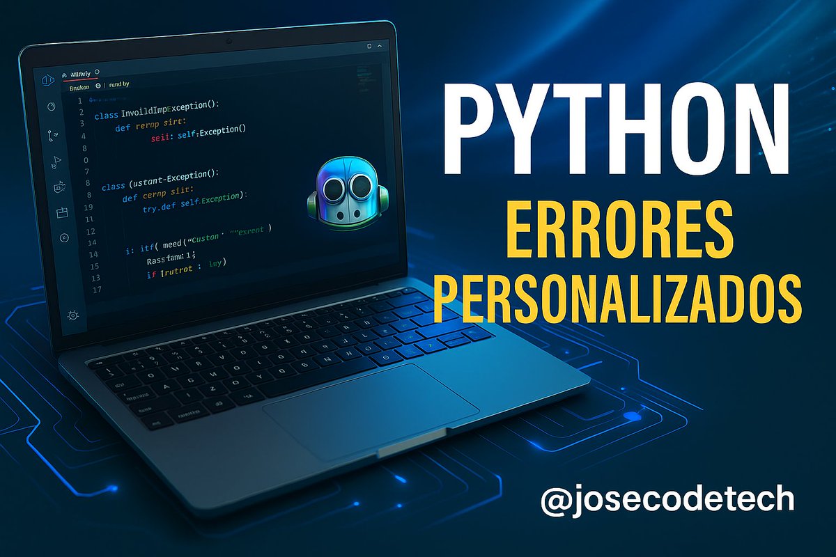🎯 ¿Sabías que puedes crear tus propios errores en Python para mejorar el control de tu código?
En este artículo te explico cómo hacerlo de forma práctica 👇
📖 josecodetech.blogspot.com/2025/07/python…

#Python #Programacion #ErroresPersonalizados #Desarrollo #PythonTips #JoseCodeTech
