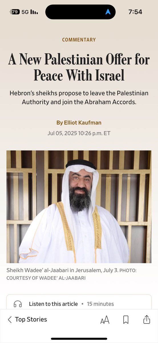 כל מי שמבין דבר או שניים בזירה הפלסטינית המורכבת יודע שהכותרת הסנסציונית הזאת היא לא יותר מקשקוש. השייח ג'עברי כבר מציג 2 עשורים יוזמות כאלה. כפי שאתם יודעים - על מילים אין מכס והאמירות הממוחזרות הללו לא הובילו לכלום. מציע לוול סטריט ג'ורנל להתמקד בוול סטריט ופחות בחברון. נקסט