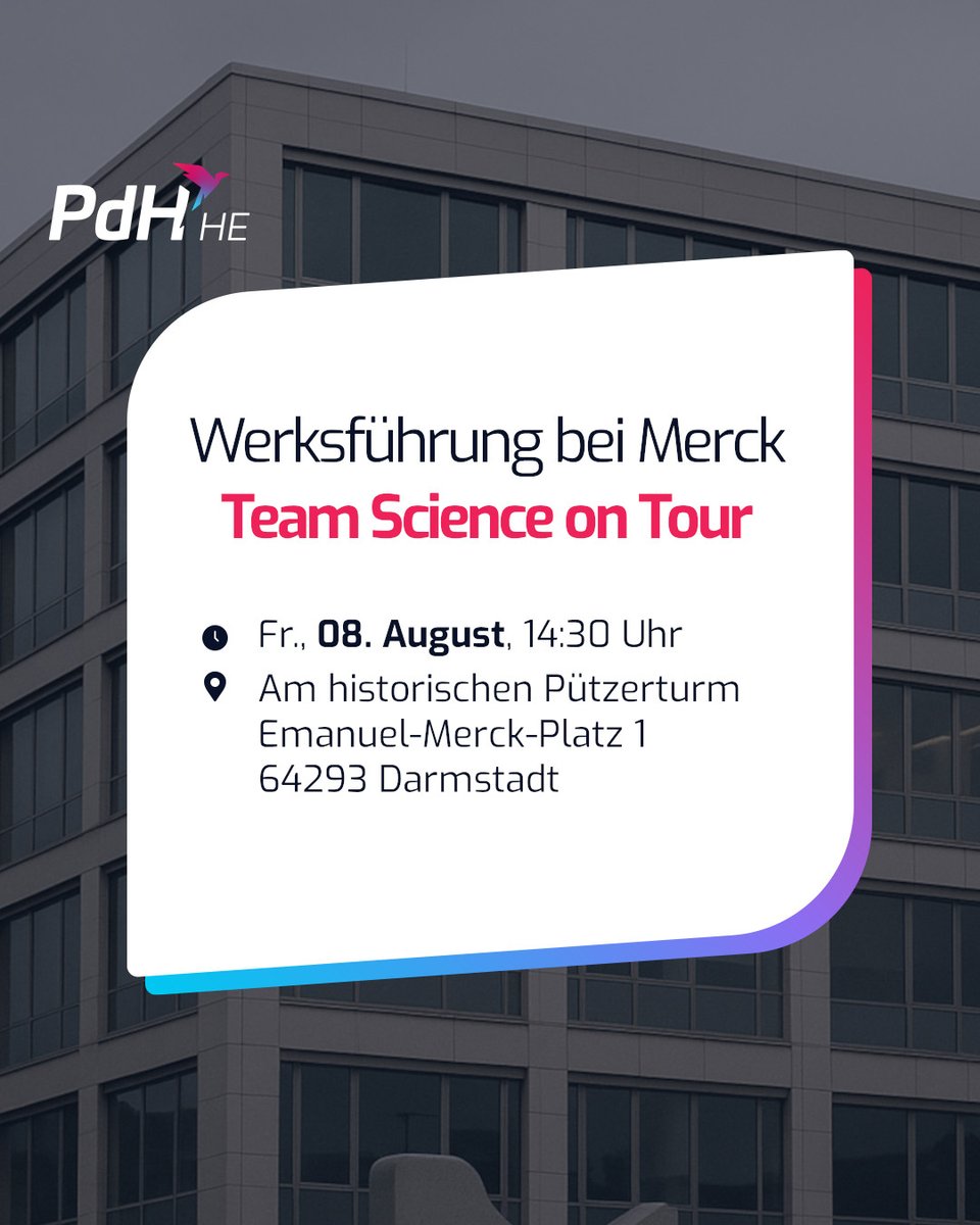 PdH HE | Partei der Humanisten Hessen (@pdh_he) on Twitter photo Am 08.08. gibt’s für euch spannende Einblicke bei einer Werksführung bei Merck in Darmstadt – mit Fokus auf Forschung & Nachhaltigkeit
📍 14:30 Uhr, Emanuel-Merck-Platz 1 (Pützerturm)
🍻 Danach: Biergarten oder Restaurant (optional)
📩 Anmeldung & Rückfragen: kareen.fuchs@pdh.eu Am 08.08. gibt’s für euch spannende Einblicke bei einer Werksführung bei Merck in Darmstadt – mit Fokus auf Forschung & Nachhaltigkeit
📍 14:30 Uhr, Emanuel-Merck-Platz 1 (Pützerturm)
🍻 Danach: Biergarten oder Restaurant (optional)
📩 Anmeldung & Rückfragen: kareen.fuchs@pdh.eu