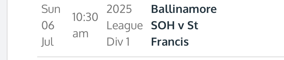 Senior Ladies Div 1 League v St Francis - 10.30am this morning in The Park
For more information about the event, visit: member.clubspot.app/club/ballinamo…