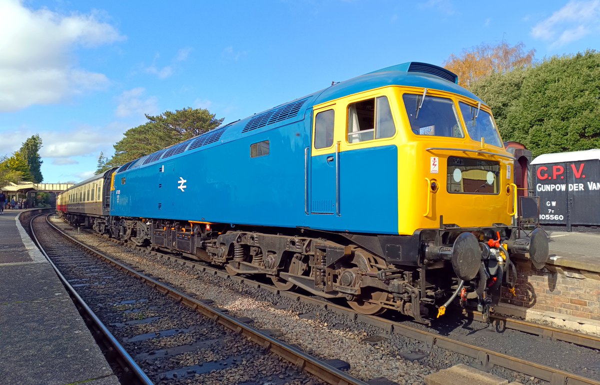 Stockport Trains (@stockporttrains) on Twitter photo WINCHCOMBE: 47105
Shades of blue at Winchcombe as 47105 waits for departure in beautiful late autumn sunshine at last year's Autumn Showcase event. WINCHCOMBE: 47105
Shades of blue at Winchcombe as 47105 waits for departure in beautiful late autumn sunshine at last year's Autumn Showcase event.