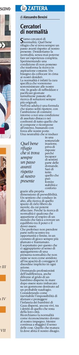 benciniale's tweet photo. Siamo cercatori di normalità. La desideriamo senza mai poterne fare un’esperienza completa. Ma è veramente quello di cui abbiamo bisogno? Ne parlo nella mia rubrica La Zattera @Toscanaoggi #normalità #presente #futuro #scelte https://t.co/6mwhEk34PO