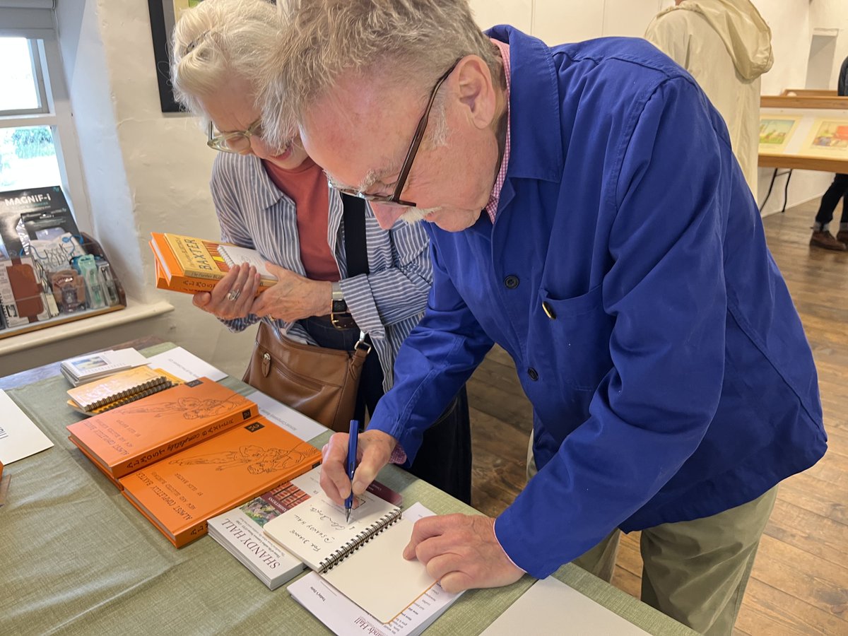 LSterneTrust's tweet image. Glen Baxter signing books at Shandy Hall exhibition of his original drawings and prints. Exhibition continues today and till 14 Sept in Shandy Hall opening hours