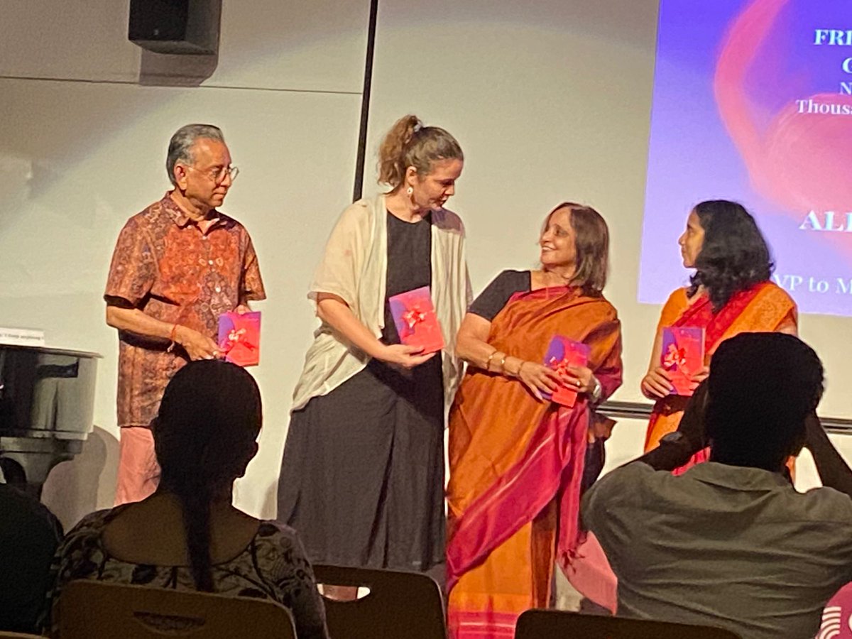 SrilataKrishnan's tweet image. At the launch of &quot;Footnotes to the Mahabharata&quot;, grateful for the love that the book has received.  I wore an old Madurai Sungudi cotton in honour of Alli, a character from the Tamil folk Mahabharata:) @WestlandBooks @prakritif #mahabharata #poetry
