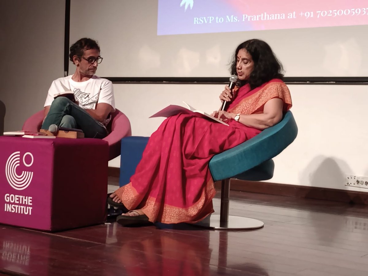 SrilataKrishnan's tweet image. At the launch of &quot;Footnotes to the Mahabharata&quot;, grateful for the love that the book has received.  I wore an old Madurai Sungudi cotton in honour of Alli, a character from the Tamil folk Mahabharata:) @WestlandBooks @prakritif #mahabharata #poetry