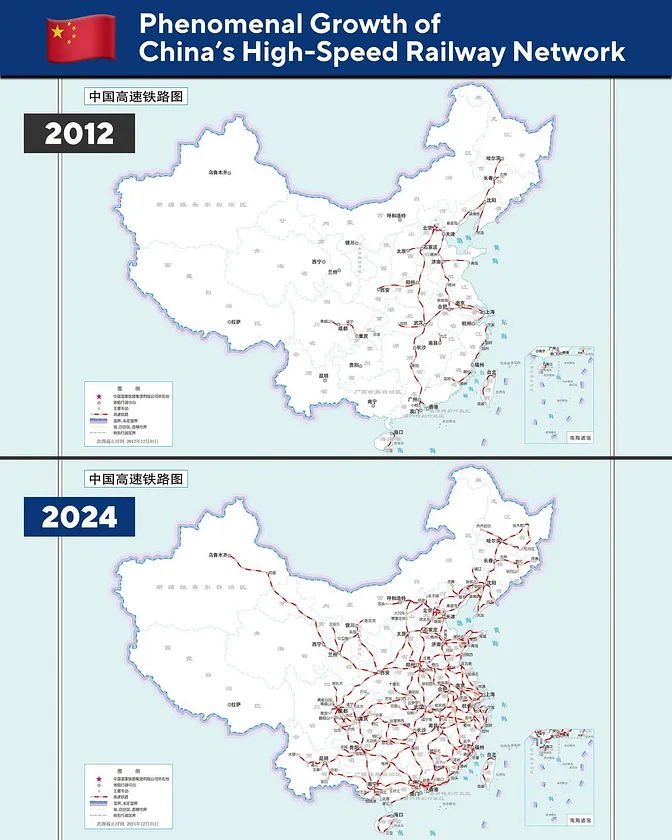 Shen Shiwei 沈诗伟 (@shen_shiwei) on Twitter photo 🇨🇳🚄China’s national high-speed railway network made this development in 12 years.
China now operates the world's most extensive high-speed rail network.
A real modernization and development for the people. 🇨🇳🚄China’s national high-speed railway network made this development in 12 years.
China now operates the world's most extensive high-speed rail network.
A real modernization and development for the people.