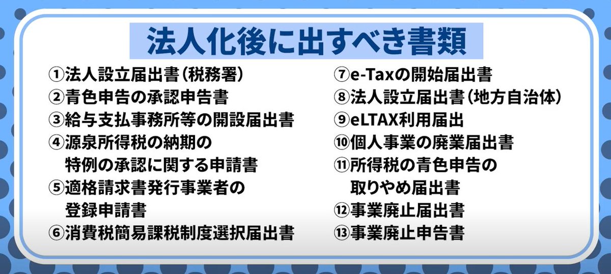 『法人化後に出すべき書類』はこちらです。