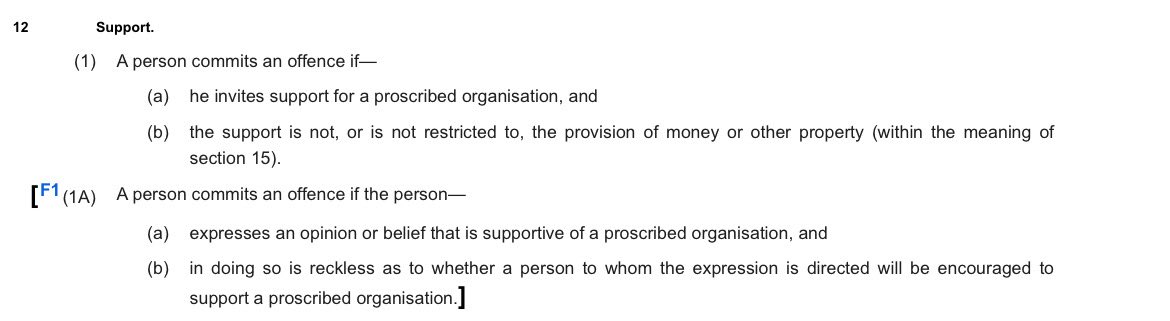 Interesting legal question: how many orders of magnitude does the prohibition on supporting Palestine Action extend to? 

Holding a sign saying “I support Palestine Action” would appear to breach the law. 

What about those who explicitly state they do not support Palestine