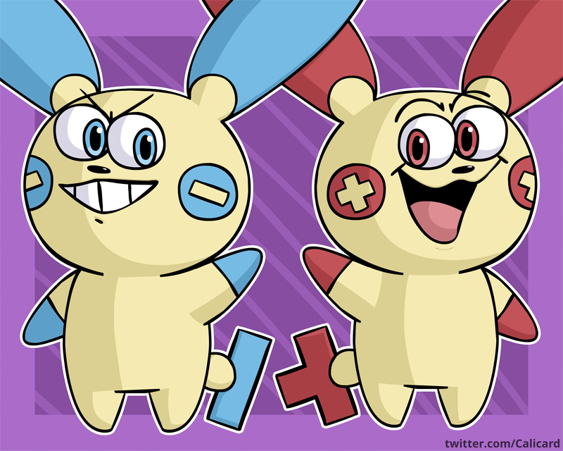 Calicard's tweet photo. Plusle and Minun. (2022) #Pokemon https://t.co/rVtHQG3yy0