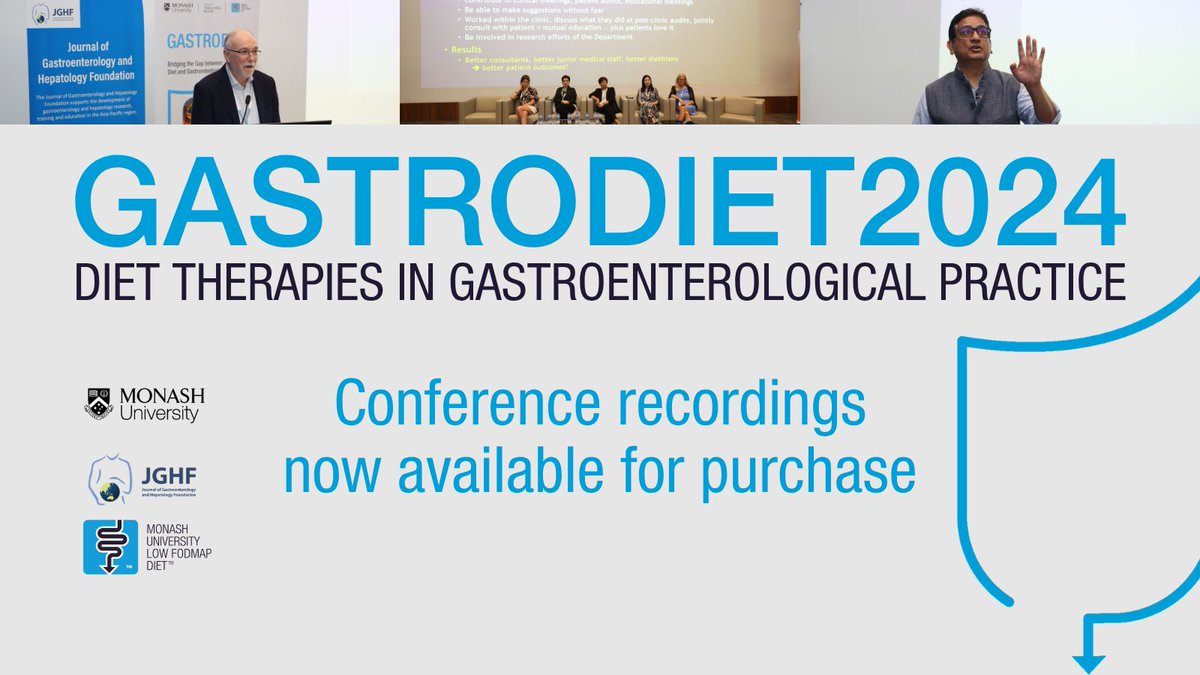 MonashFODMAP's tweet image. Couldn’t make it to GASTRODIET2024 in Malaysia last year? You can now purchase the recordings to watch! 🎥
Registration includes 7.5 hours of videos, the presentation slides & learning activities.
Head to our website to learn more and gain access: monashfodmap.com/online-trainin…