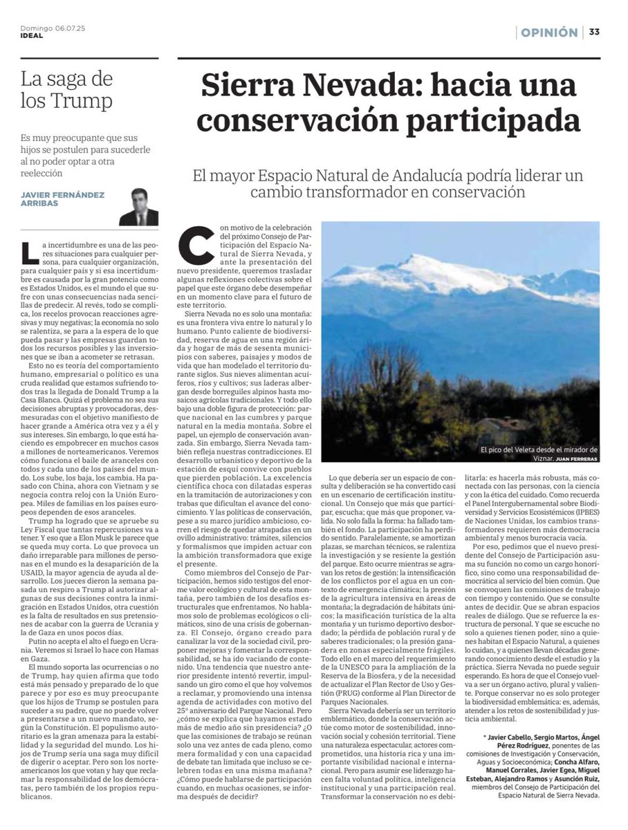 Sierra Nevada es emblemática y puede liderar nuevos esquemas de conservación, pero para ello necesitamos fomentar la gobernanza participativa.