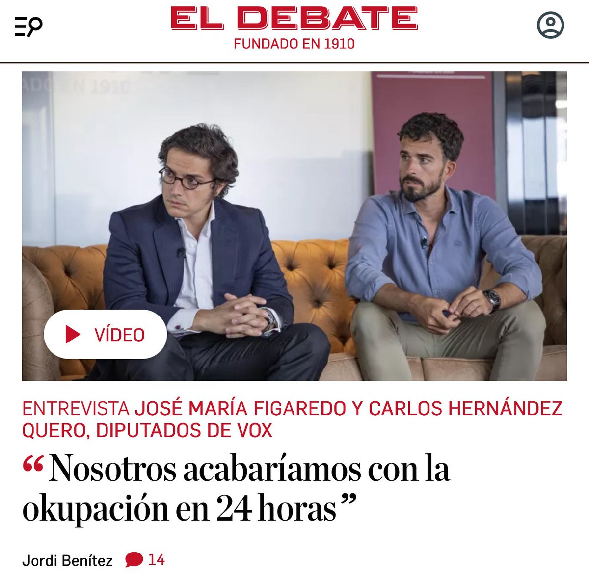 VOX 🇪🇸 (@vox_es) on Twitter photo ✅ Sólo VOX propone un giro radical en la gestión de la economía y la vivienda en España.
📰 Nuestros Portavoces <a href="/FigaredoJoseM/">Jose María Figaredo</a> y <a href="/CarlosHQuero/">Carlos H. Quero</a> explican nuestro programa en <a href="/eldebate_com/">El Debate</a>:
“Acabaríamos con la okupación en 24 horas”.
eldebate.com/economia/20250… ✅ Sólo VOX propone un giro radical en la gestión de la economía y la vivienda en España.
📰 Nuestros Portavoces <a href="/FigaredoJoseM/">Jose María Figaredo</a> y <a href="/CarlosHQuero/">Carlos H. Quero</a> explican nuestro programa en <a href="/eldebate_com/">El Debate</a>:
“Acabaríamos con la okupación en 24 horas”.
eldebate.com/economia/20250…