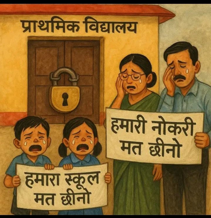 गांव के बच्चे अब चुप हैं, स्कूल के द्वार हुए बंद हैं। खेल, किताबें, सपने छिने, कोनों में बैठें, आँखें नम हैं। सरकारी रोशनी अब कम है।
#JusticeForSchoolsChildren