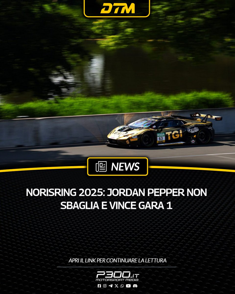 P300it's tweet photo. #DTM | Norisring 2025: Jordan Pepper non sbaglia e vince Gara 1
🔗 Articolo completo qui 👉 https://t.co/I7WcvFGhB1
✍️ di: Daniele Botticelli
#DTM2025 #Turismo #Norisring #JordanPepper #Pepper #Lamborghini #Gara1DTM #GT3 #P300 #P300it https://t.co/3NMo4w7ouI