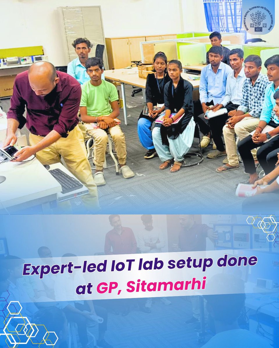 DSTTEBihar's tweet image. A step towards smarter tech!
An IoT lab has been established at Govt. Polytechnic, Sitamarhi under DSTTE Bihar to equip students with hands-on skills in emerging technologies.

What would you solve using IoT? Tell us below!

#IoTLab #NayiUmeed #DSTTEBihar #SkillIndia #FutureReady